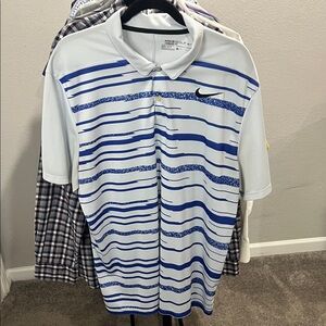 Nike Men's Polo Shirt with Blue and White Stripes